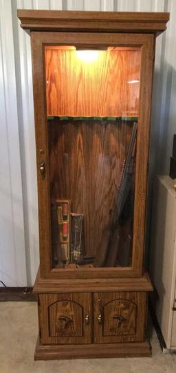 Wooden Lighted 6-Gun Cabinet with Base Storage--