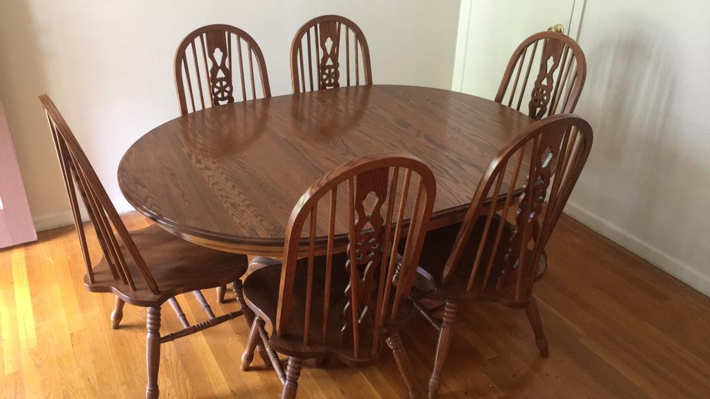 Oval Pedestal Dining Table and Six Matching