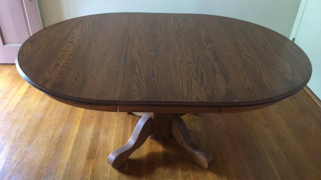 Oval Pedestal Dining Table and Six Matching