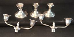 (3) Sterling Silver Candle Holders & (2) Sterling