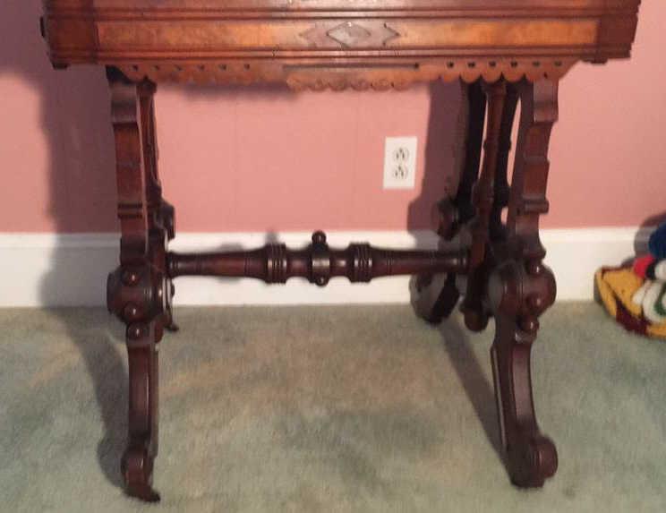 Eastlake Marble Top Table on Casters, Carved
