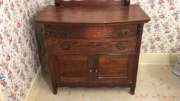 Antique Oak Curved Front Wash Stand with