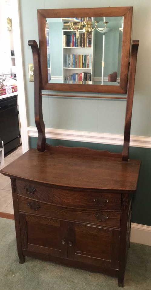 Antique Oak Curved Front Wash Stand with