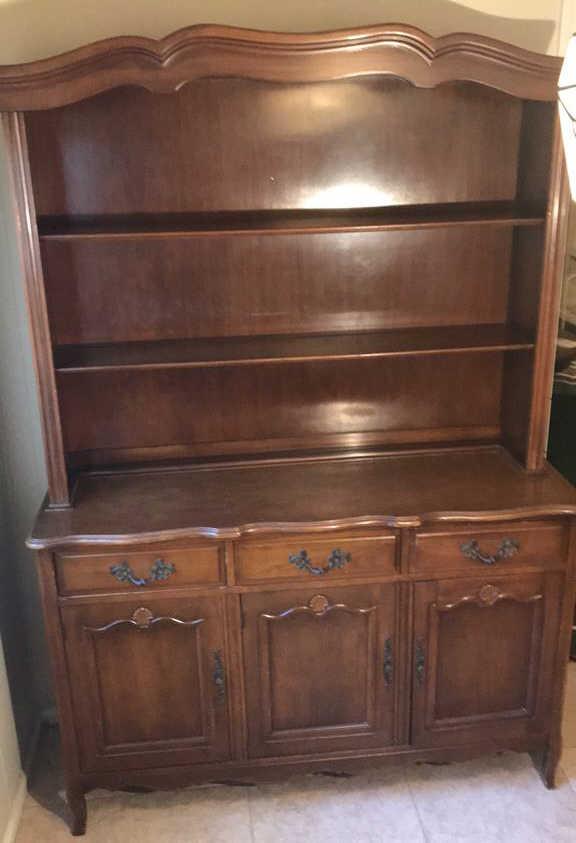 French Provincial Style Hutch, Brass Hardware,