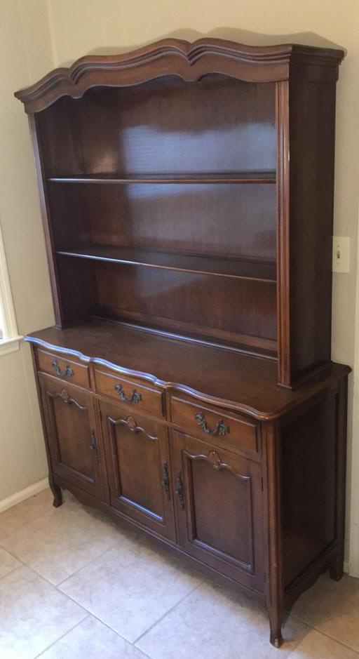 French Provincial Style Hutch, Brass Hardware,