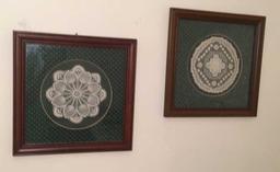 (2) Framed & Matted Hand-Crocheted Doilies--