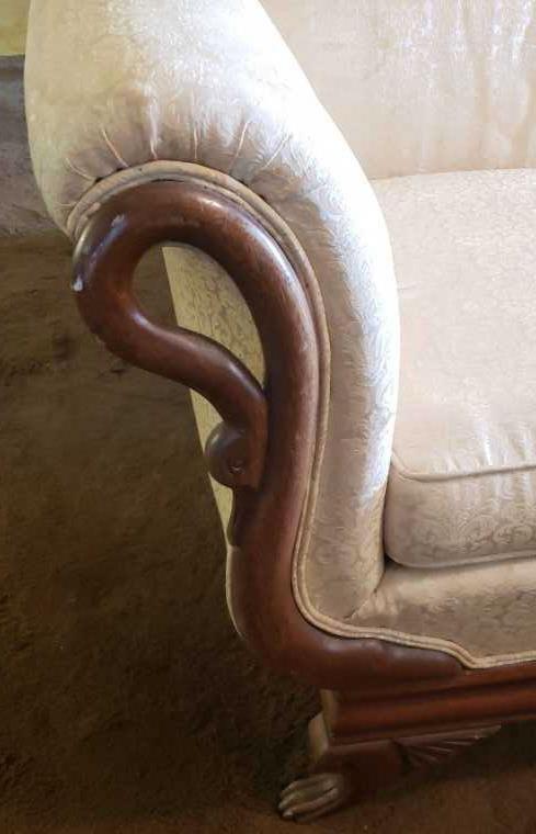Vintage Sofa with Carved Gooseneck/Swan Arms