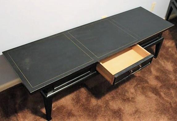 Black Lacquered Mid Century Modern Asian Inspired