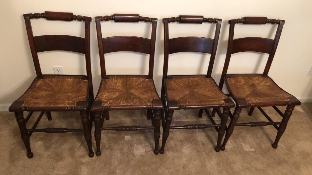 Set of (4) Mahogany Dining Chairs with Rush Seats-