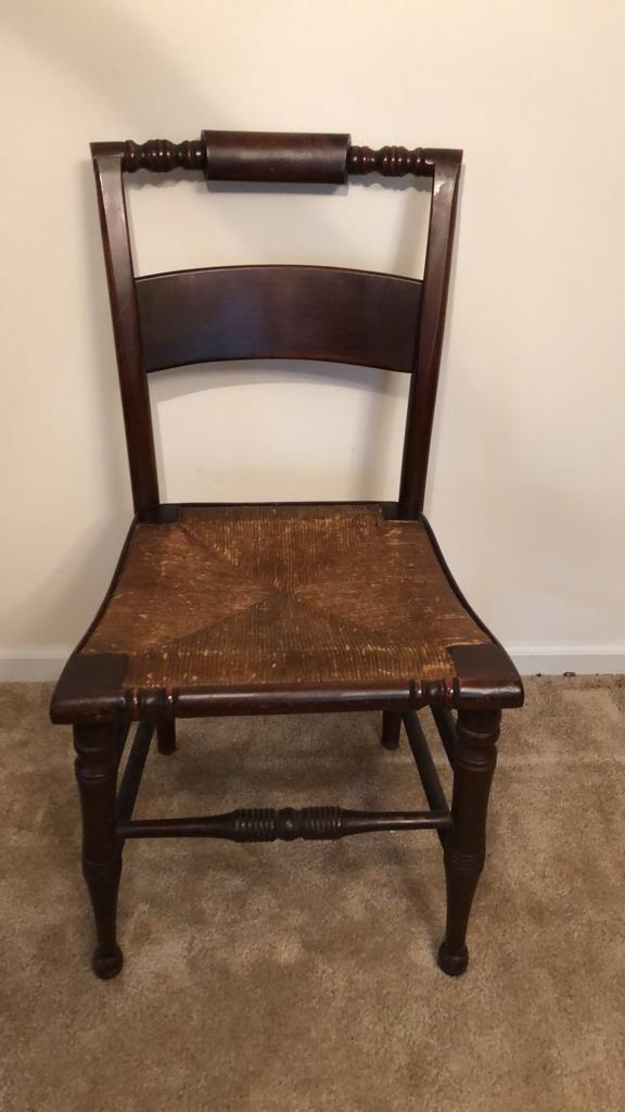 Set of (4) Mahogany Dining Chairs with Rush Seats-