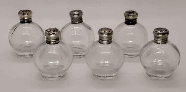 (6) Glass Salt/Pepper Shakers w/Sterling Tops