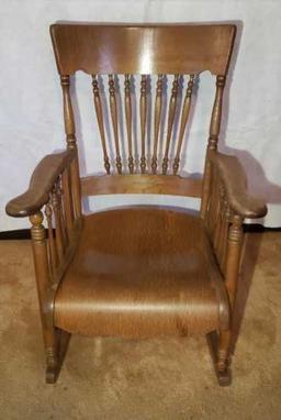 Antique Oak Turned Spindle Back Rocking Chair with