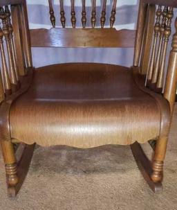 Antique Oak Turned Spindle Back Rocking Chair with