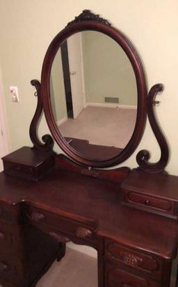 Vintage Mahogany Vanity with Swing Mirror, Hand