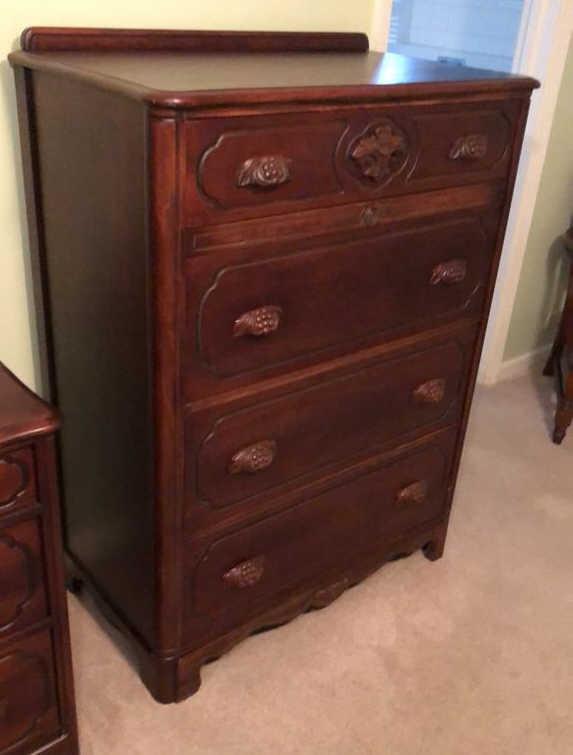 Vintage Mahogany Chest of Drawers with Carved