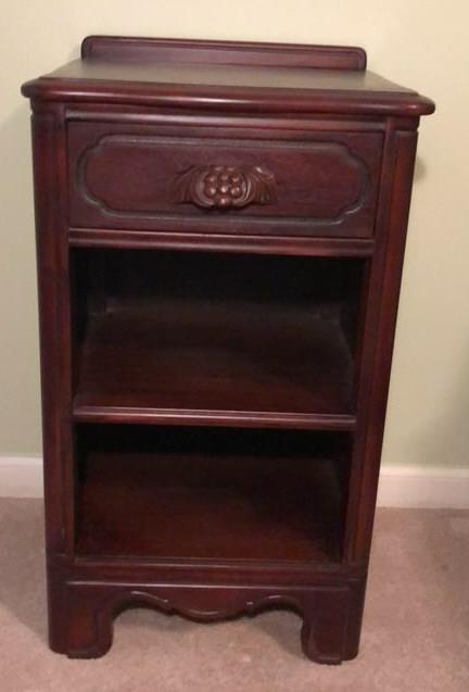 Vintage Mahogany Nightstand with Carved "Grape"