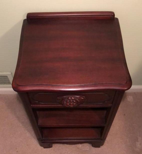 Vintage Mahogany Nightstand with Carved "Grape"