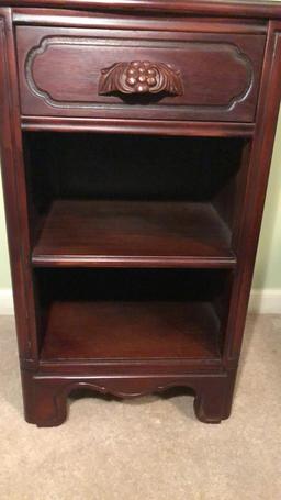 Vintage Mahogany Nightstand with Carved "Grape"