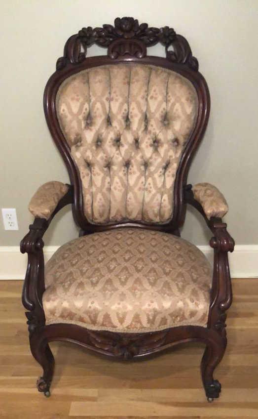 Carved Victorian Gentleman's Chair with Tufted