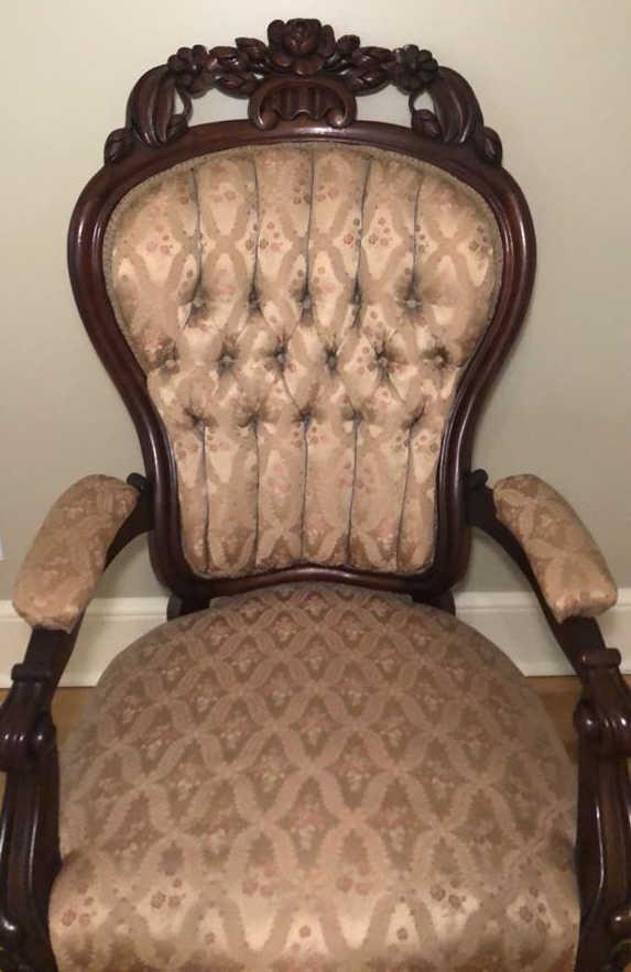 Carved Victorian Gentleman's Chair with Tufted