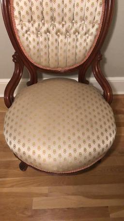 Carved Victorian Chair with Tufted Back on