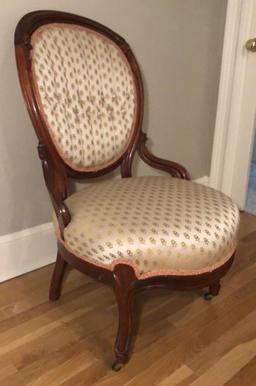 Carved Victorian Chair with Tufted Back on