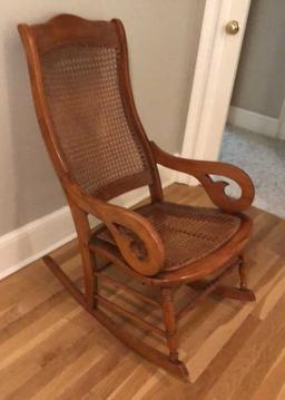 Antique Rocking Chair with Cane Seat and Back