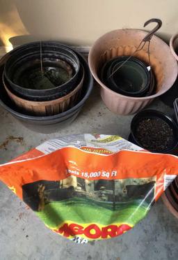 Assorted Flower Pots and Vigorous Weed and Feed