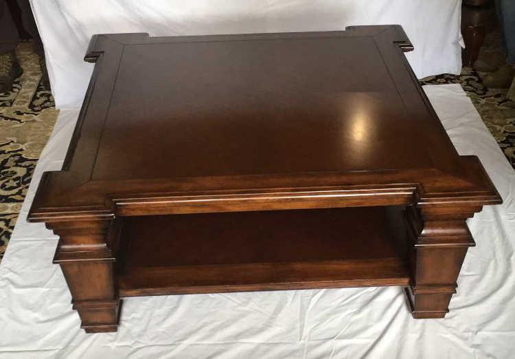 Square Coffee Table--Hand Carved Wood with Figured