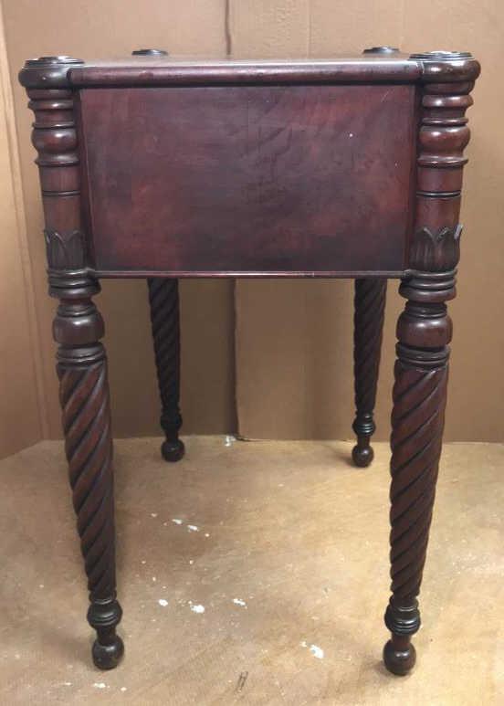 Antique American Massachusetts Mahogany 3-Drawer Table with Barley