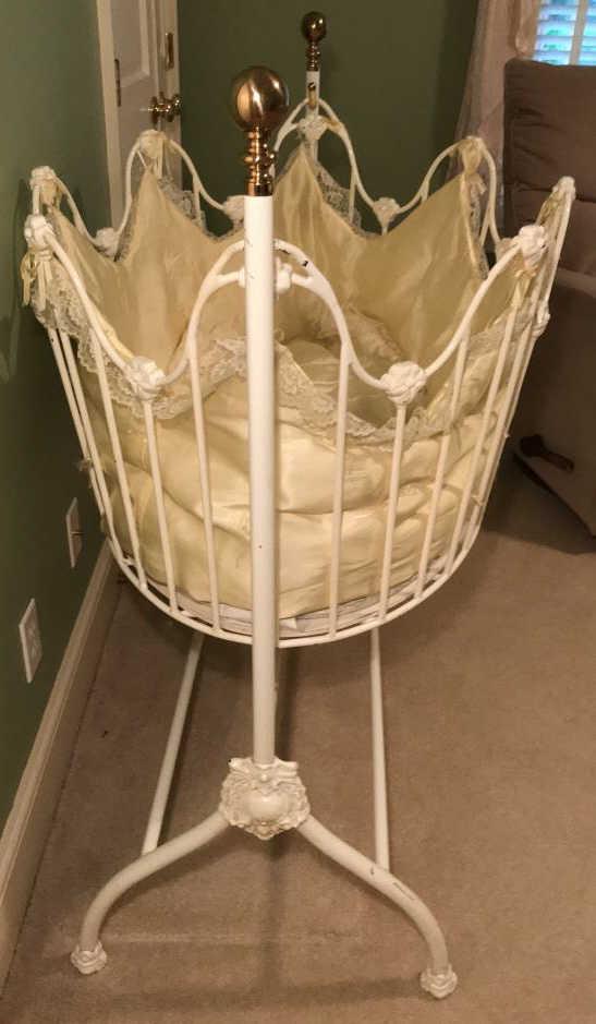 White Corsican Iron Baby Cradle/Bassinet/Rocker