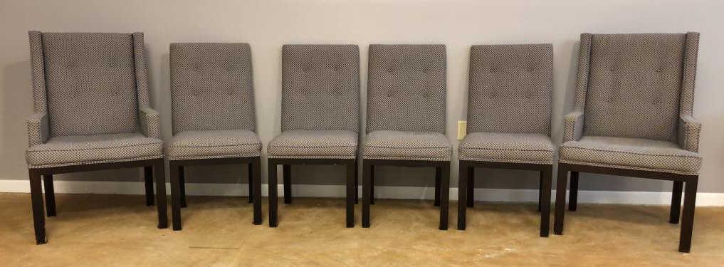 (6) Upholstered Dining Chairs:  (2) Arm Chairs--