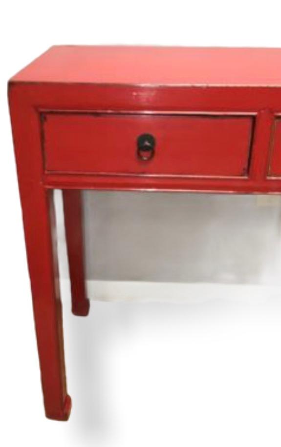 5-Drawer Red Enamel Hall Table--Iron Pulls,