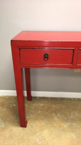 5-Drawer Red Enamel Hall Table--Iron Pulls,