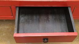 5-Drawer Red Enamel Hall Table--Iron Pulls,