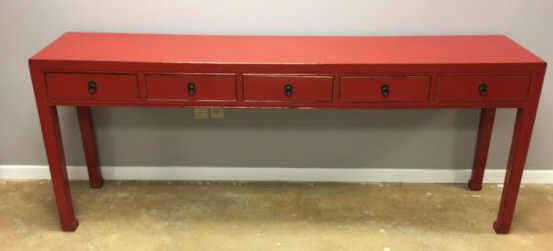 5-Drawer Red Enamel Hall Table--Iron Pulls,