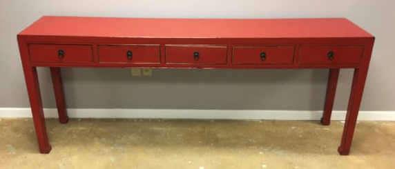 5-Drawer Red Enamel Hall Table--Iron Pulls,