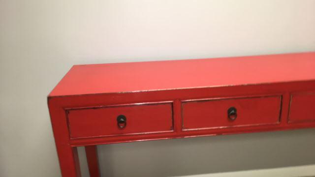 5-Drawer Red Enamel Hall Table--Iron Pulls,