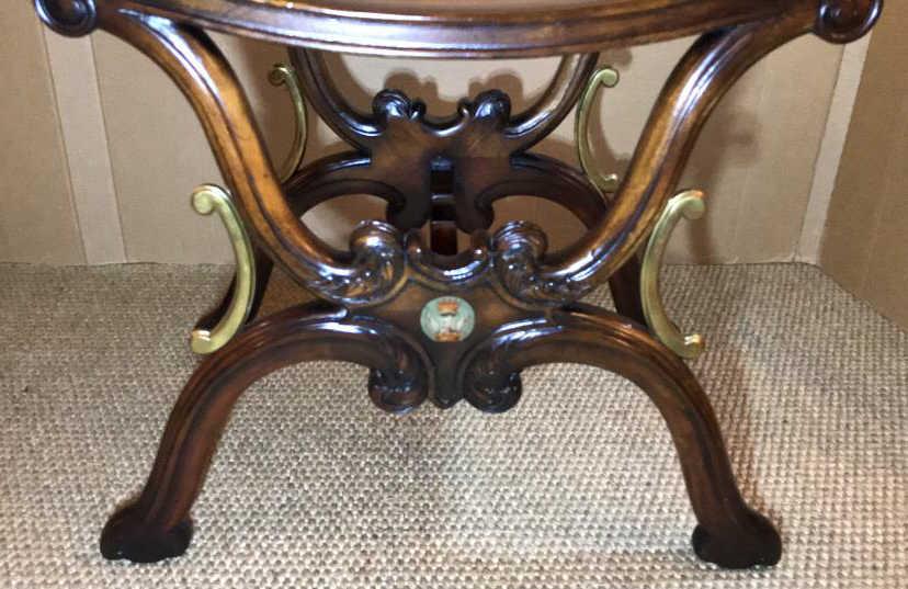 Mahogany Ornate Bench with Brass Mounts--Signed