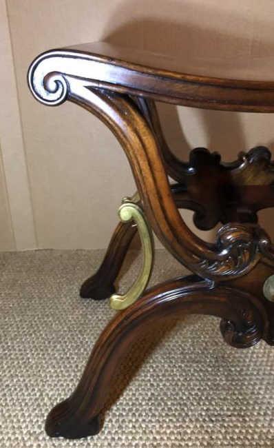 Mahogany Ornate Bench with Brass Mounts--Signed