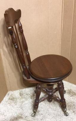 Antique Wooden Piano/Organ Stool with High Back