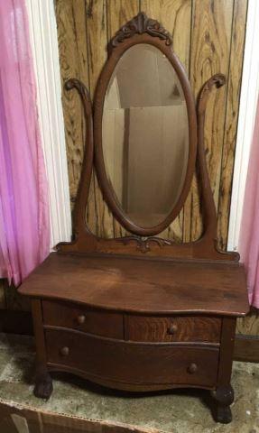 Antique Oak Serpentine Front Dresser with Oval