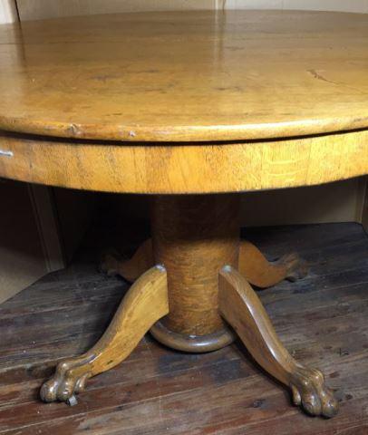 Antique Oak Dining Table with Pedestal Base and