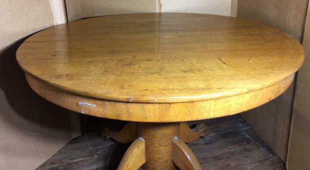 Antique Oak Dining Table with Pedestal Base and