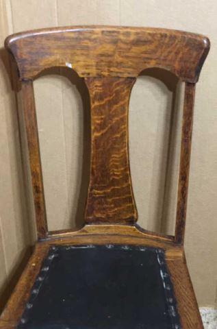 Antique Oak Chair With Leather Seat, Brass Tacks