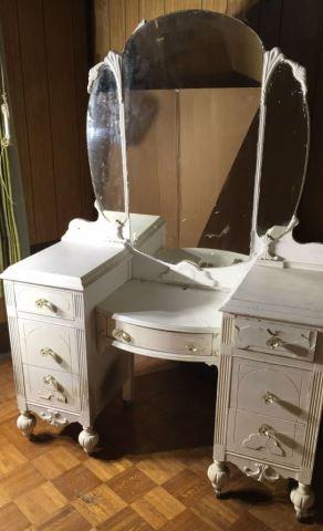 Painted Depression Era Vanity with Triple