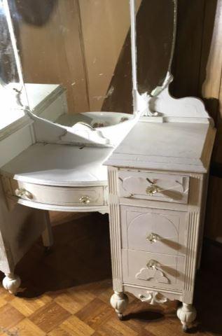 Painted Depression Era Vanity with Triple