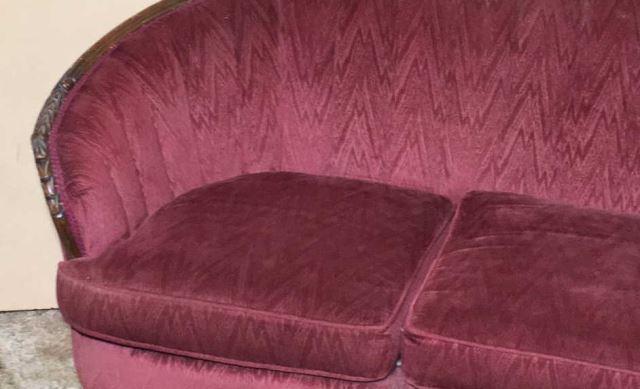 Depression Era Upholstered Davenport with Carved