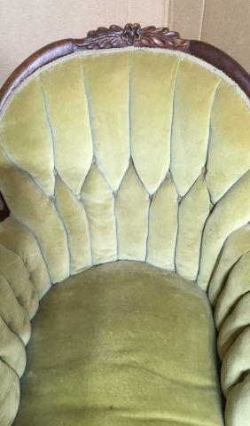 Victorian Upholstered Arm Chair with Walnut Carved