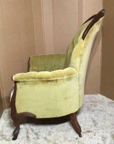 Victorian Upholstered Arm Chair with Walnut Carved